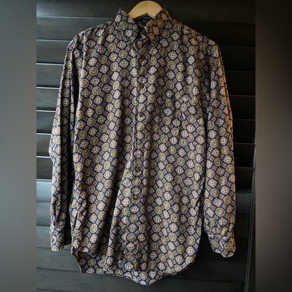 Kenneth Gordon Vintage Medium Long Sleeve Geometric Heirloom  Cotton Button Down - Picture 1 of 7